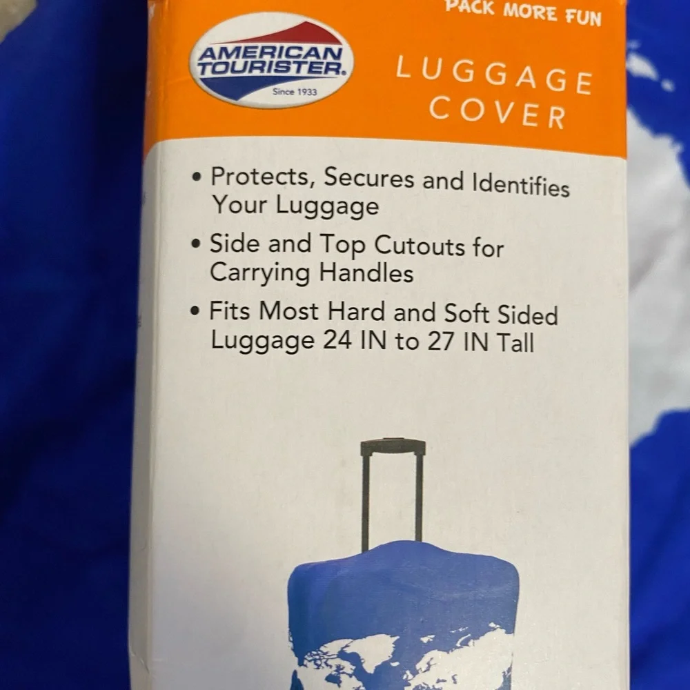 New American tourister luggage cover blue with map of the world